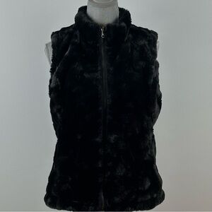 Original Nicole Miller SZ S Reversible Soft Faux Fur Quilted Zip Vest Black